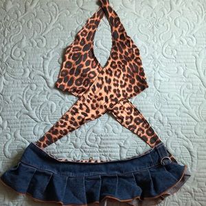Medium Lingerie leopard halter and denim skirt